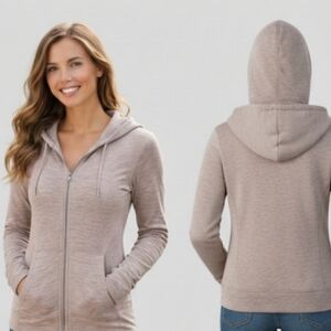 Avalanche Zip-Up Hoodie Jacket Small Heather Taupe Thumbhole Lightweight